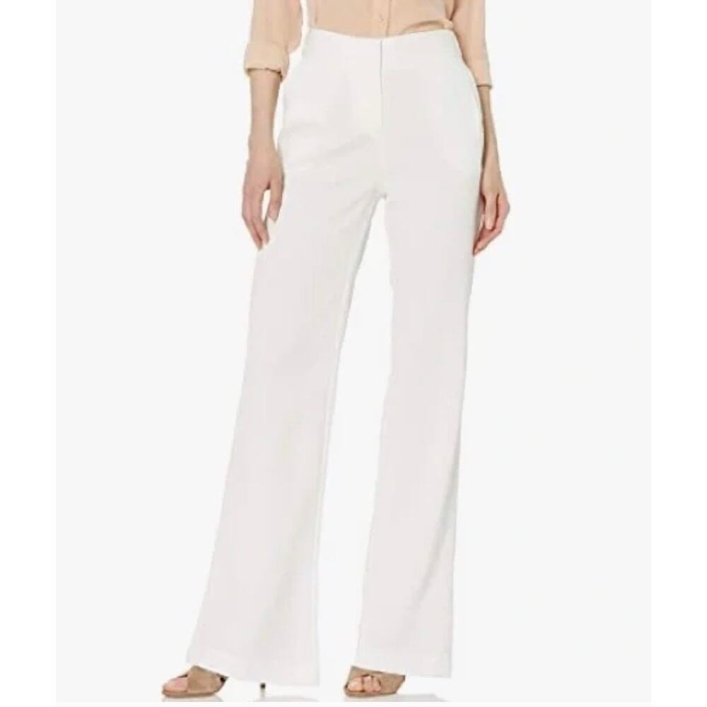Halston Heritage Womens 6 Cream Crinkle Crepe Wide-Leg Low Rise Pants NEW